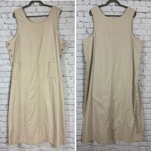 Main Street Sleeveless Jumper Dress Cotton Khaki Women 1X Pockets Minimalist Y2K